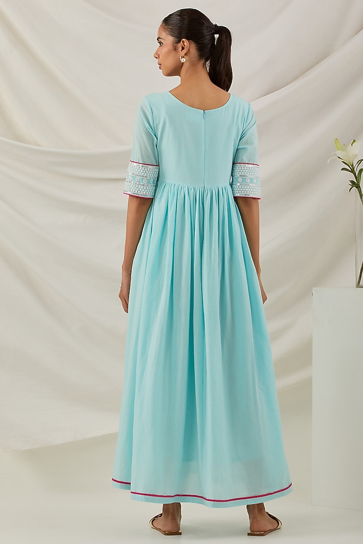 Blue Pure Cotton Chikankari Embroidered Summer Dress by The Indian Cause at Pernia's Pop Up Shop