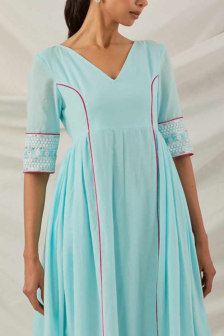 Blue Pure Cotton Chikankari Embroidered Summer Dress by The Indian Cause at Pernia's Pop Up Shop