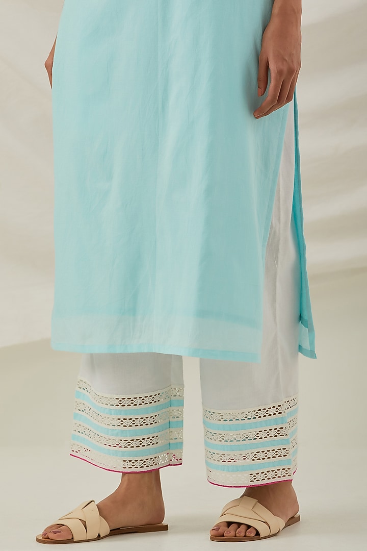Blue Cotton Cambric Chikankari Embroidered Kurta Set by The Indian Cause at Pernia's Pop Up Shop