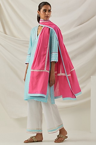 Blue Pure Cotton Chikankari Embroidered Kurta Set by The Indian Cause