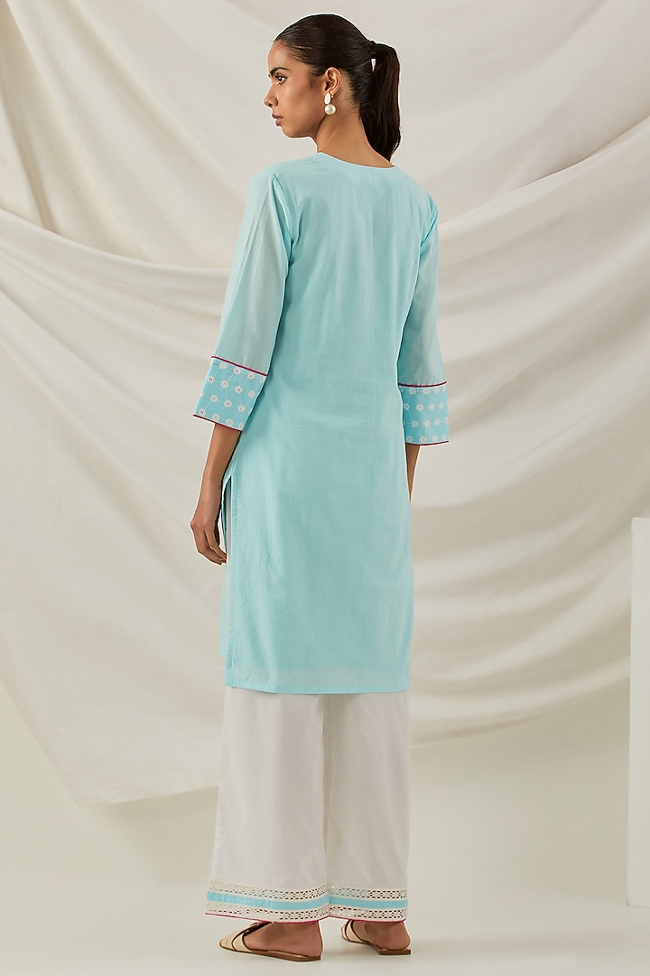 Blue Pure Cotton Chikankari Embroidered Kurta Set by The Indian Cause at Pernia's Pop Up Shop