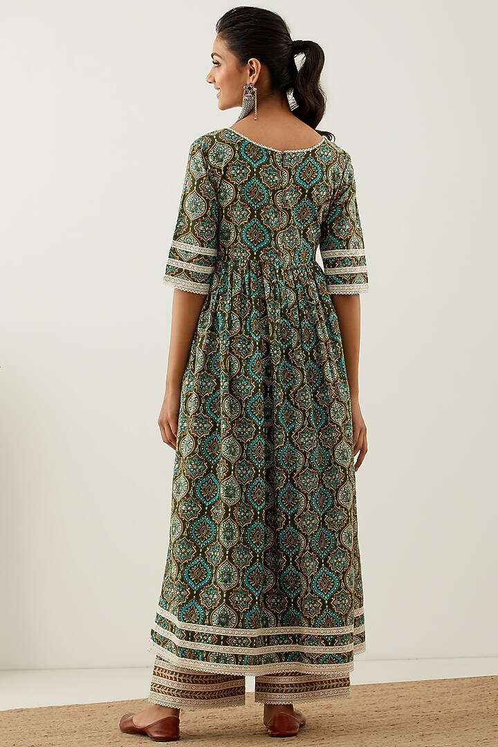 Green Cotton Printed Anarkali Set by The Indian Cause at Pernia's Pop Up Shop
