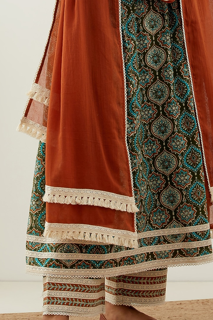 Green Cotton Printed Anarkali Set by The Indian Cause at Pernia's Pop Up Shop
