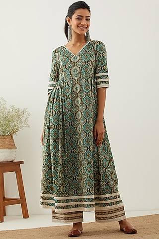 Green Printed Anarkali  Set by The Indian Cause