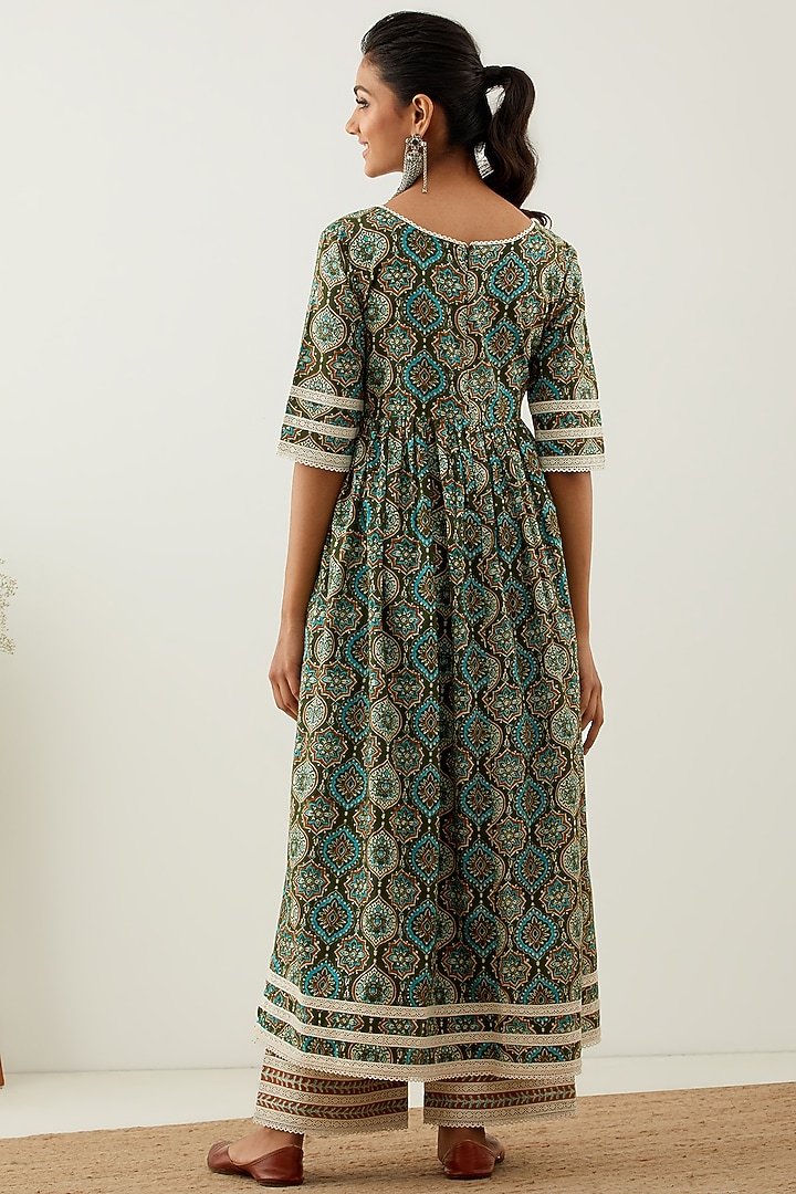 Green Printed Anarkali  Set by The Indian Cause at Pernia's Pop Up Shop