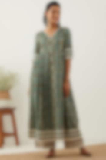 Green Cotton Printed Anarkali by TIC
