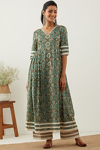 Green Cotton Printed Anarkali by The Indian Cause