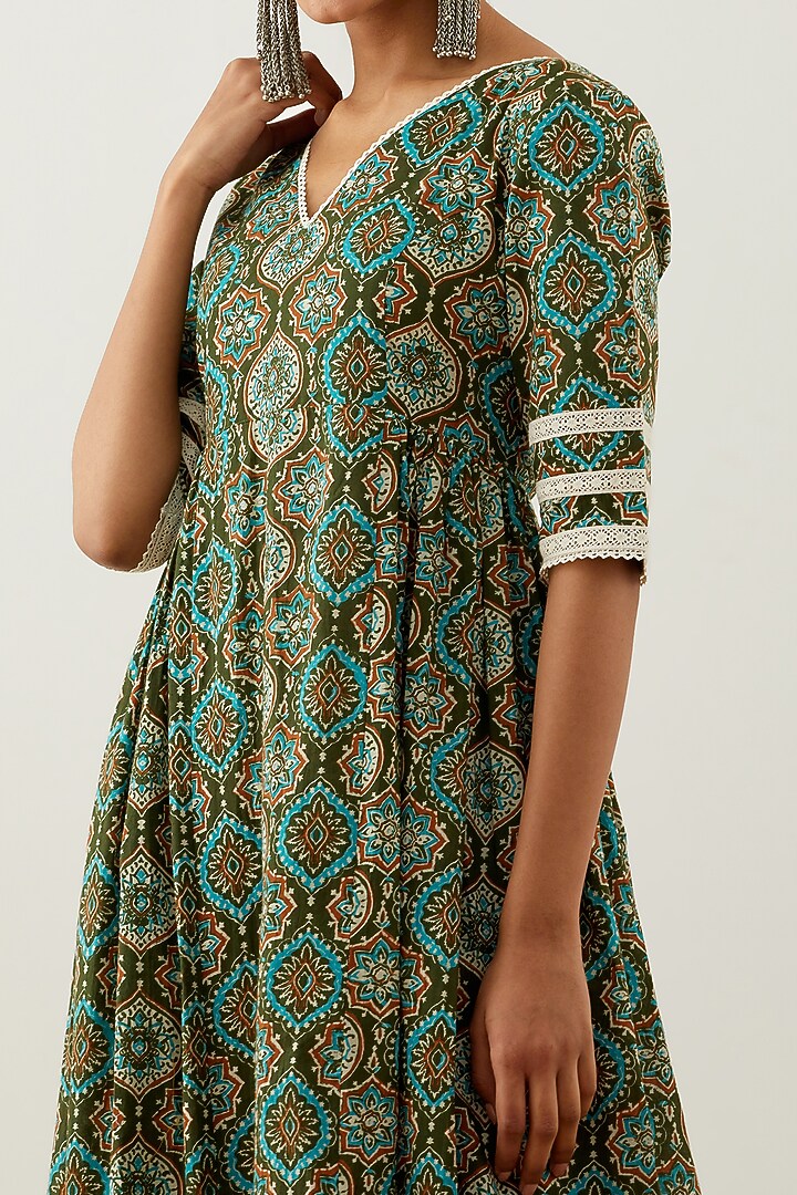 Green Cotton Printed Anarkali by The Indian Cause at Pernia's Pop Up Shop