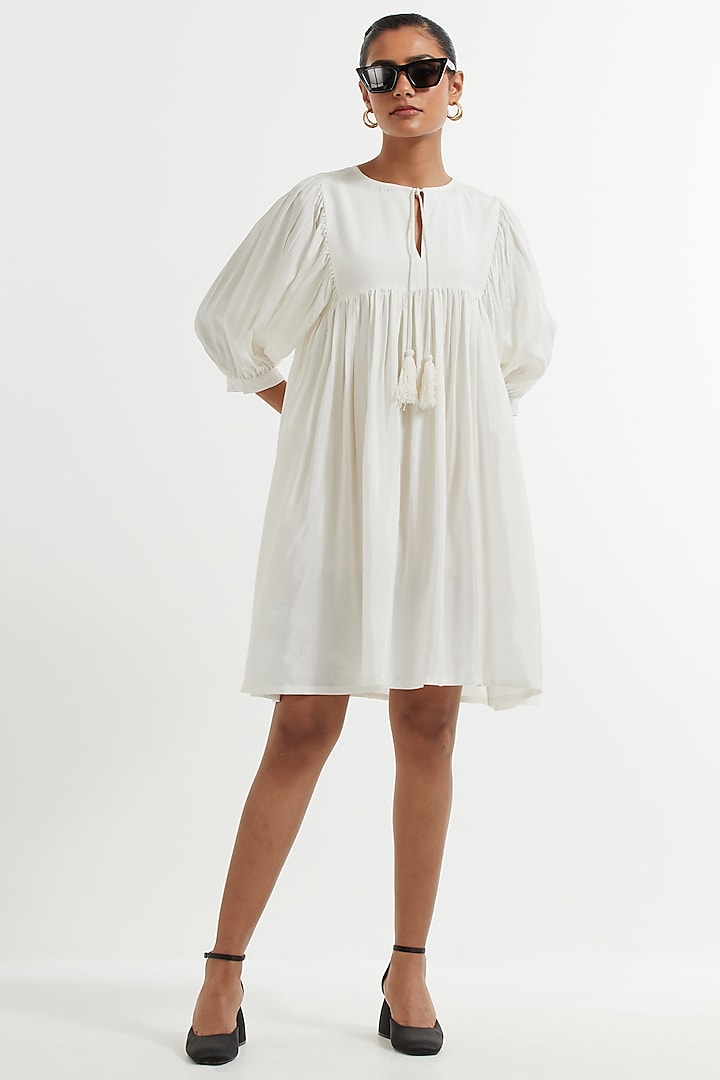 Pearl White Silk Mini Dress by TIC