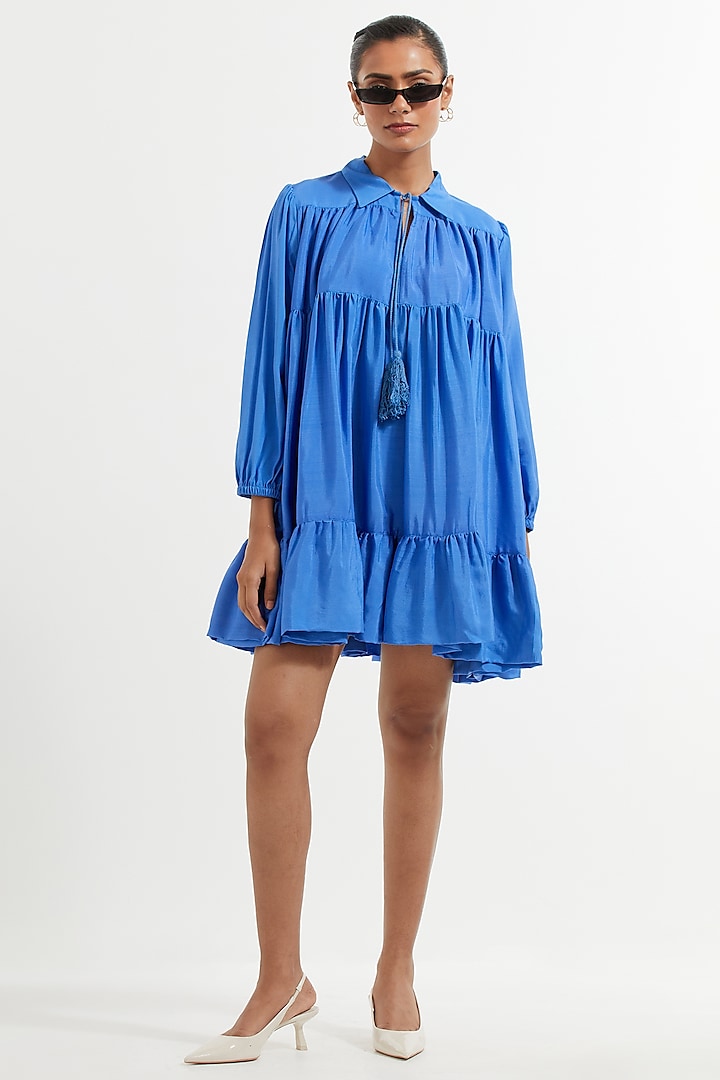 Blue Silk Tiered Dress by TIC