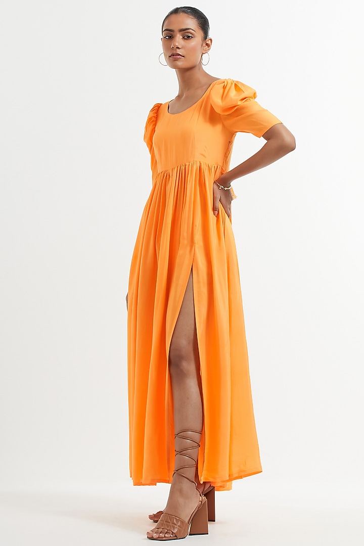  Fanta Orange Silk Summer Dress  by The Indian Cause at Pernia's Pop Up Shop