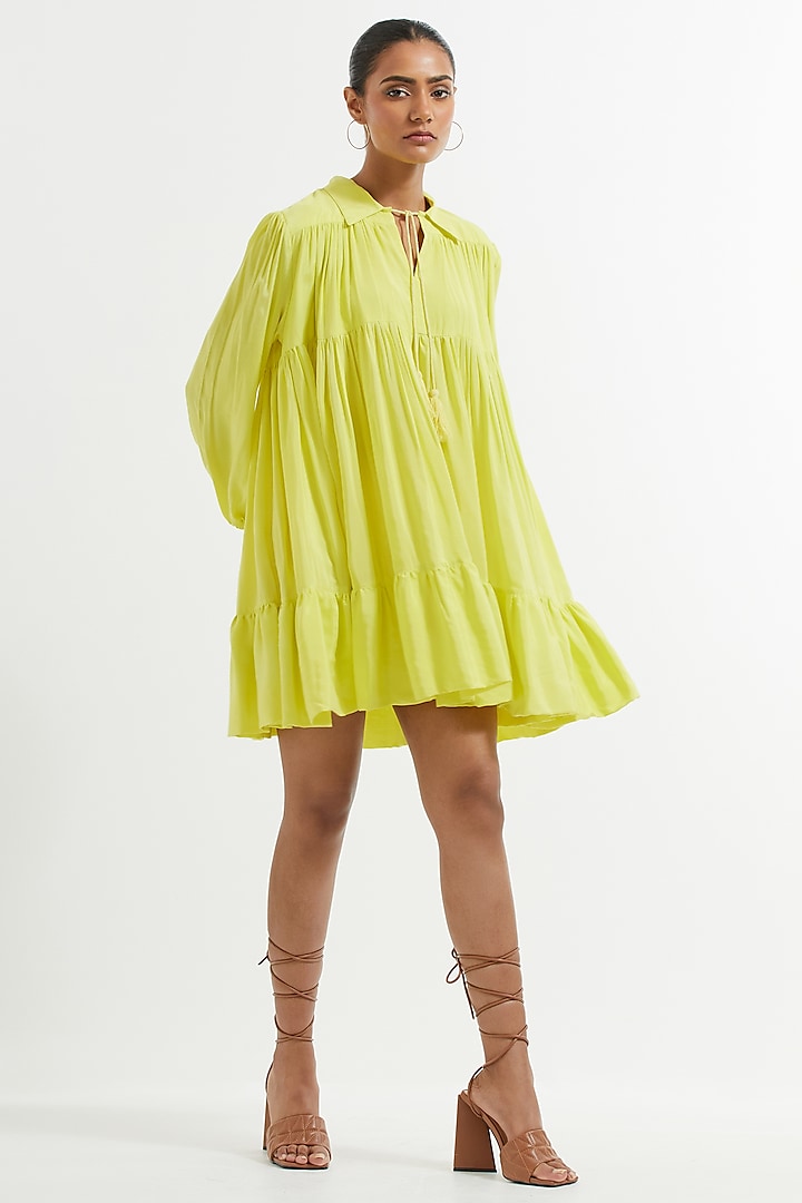  Yellow Silk Tiered Dress  by TIC