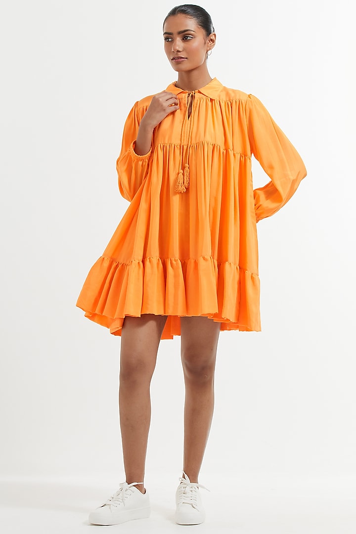  Fanta Orange Silk Tiered Dress  by TIC