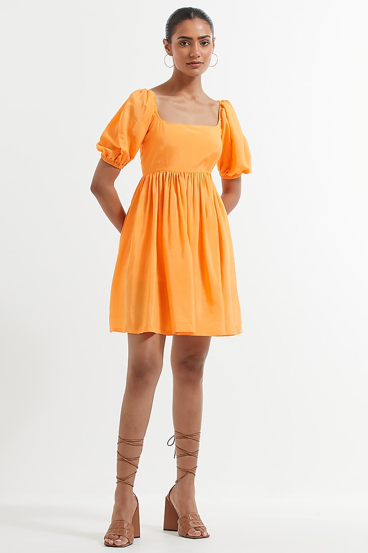  Fanta Orange Silk Flared Dress  by TIC