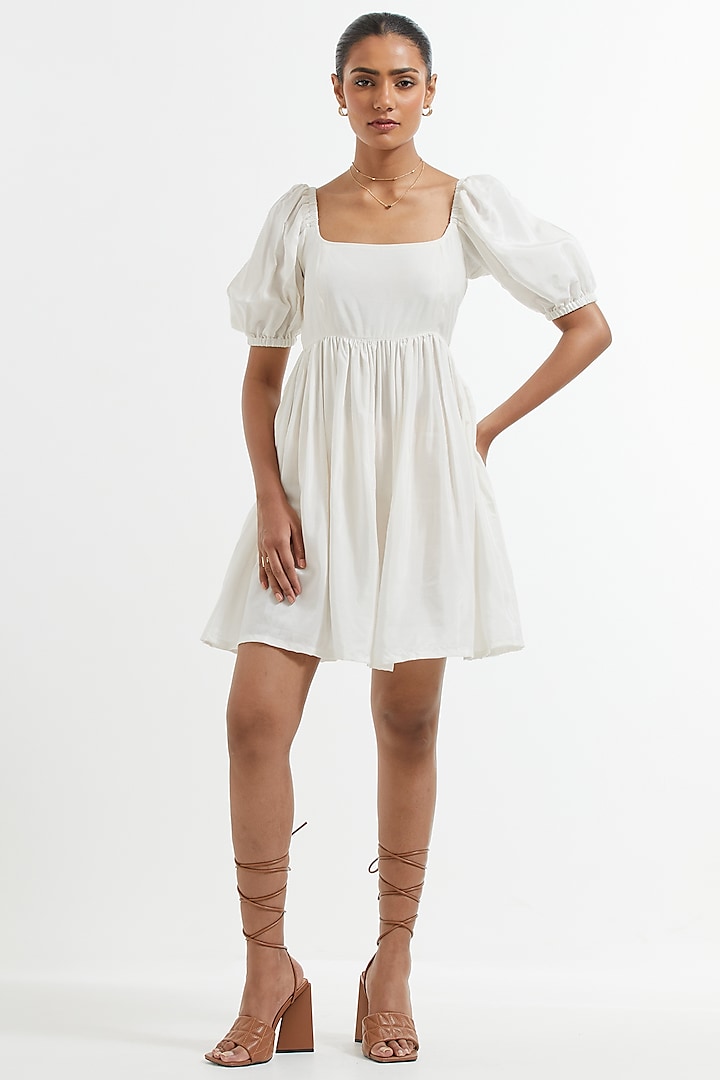  Pearl White Silk Flared Dress  by TIC