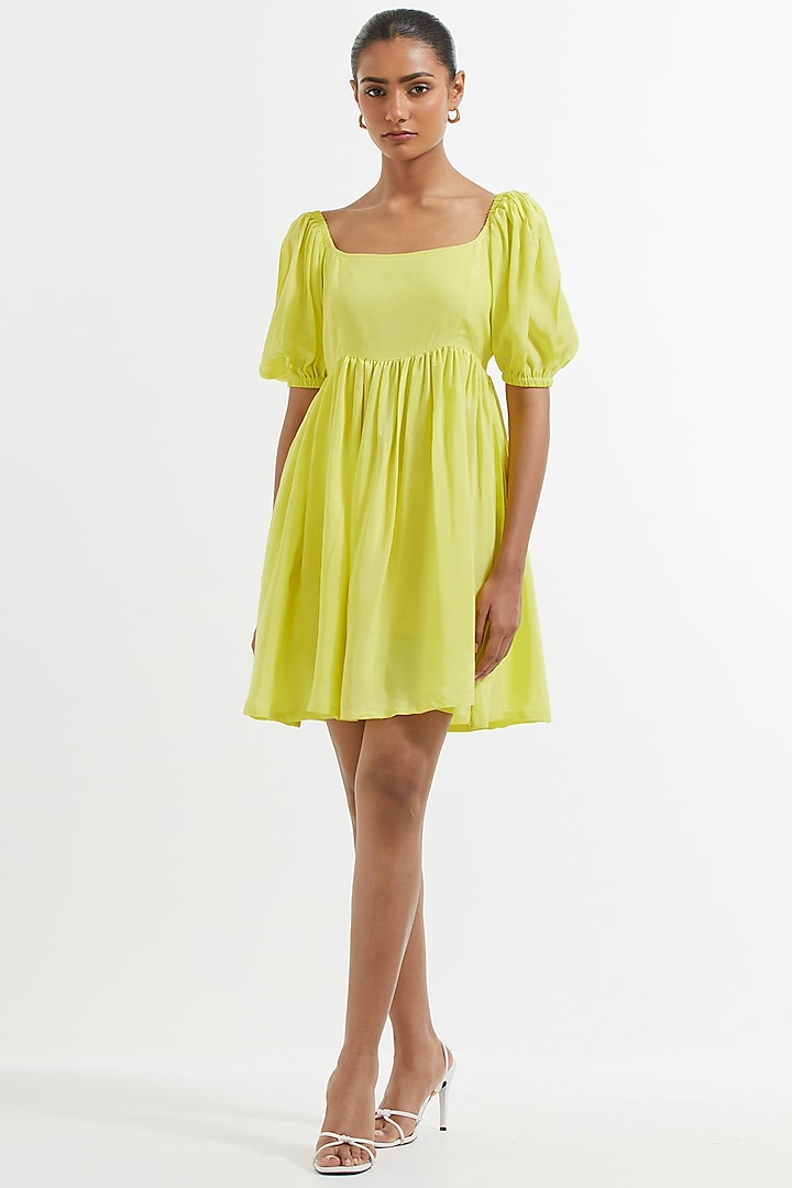  Yellow Silk Flared Dress  by TIC