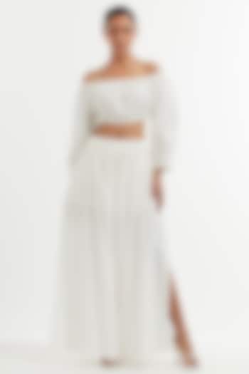  Pearl White Silk Skirt Set  by TIC