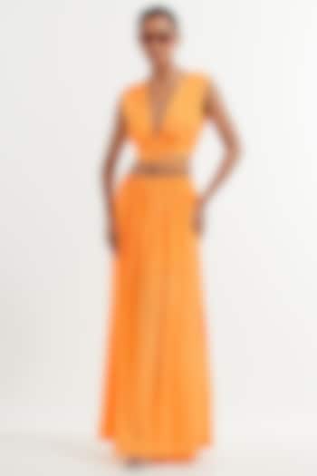 Fanta Orange Silk Skirt Set  by TIC