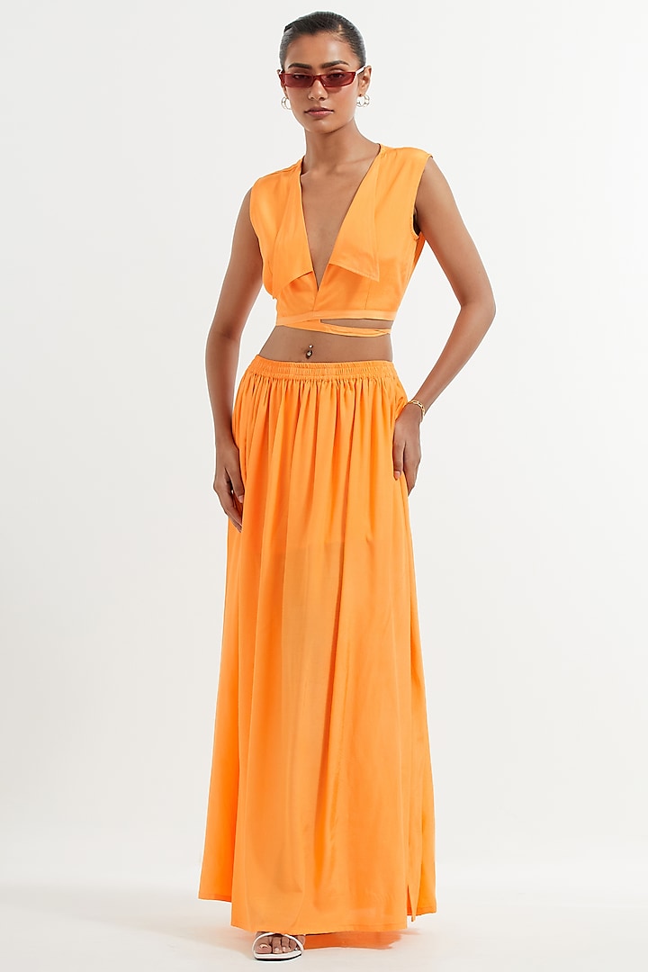  Fanta Orange Silk Skirt Set  by TIC