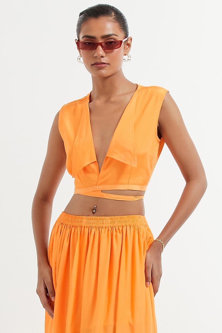  Fanta Orange Silk Crop Top  by TIC