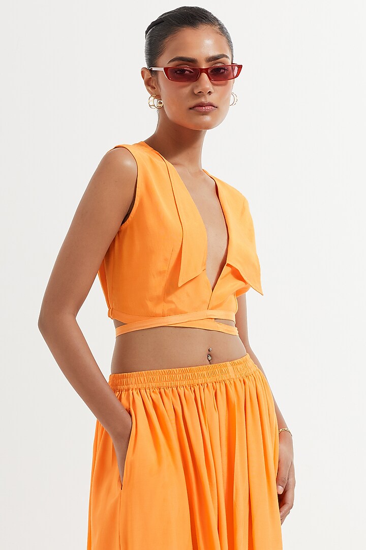  Fanta Orange Silk Crop Top  by The Indian Cause at Pernia's Pop Up Shop