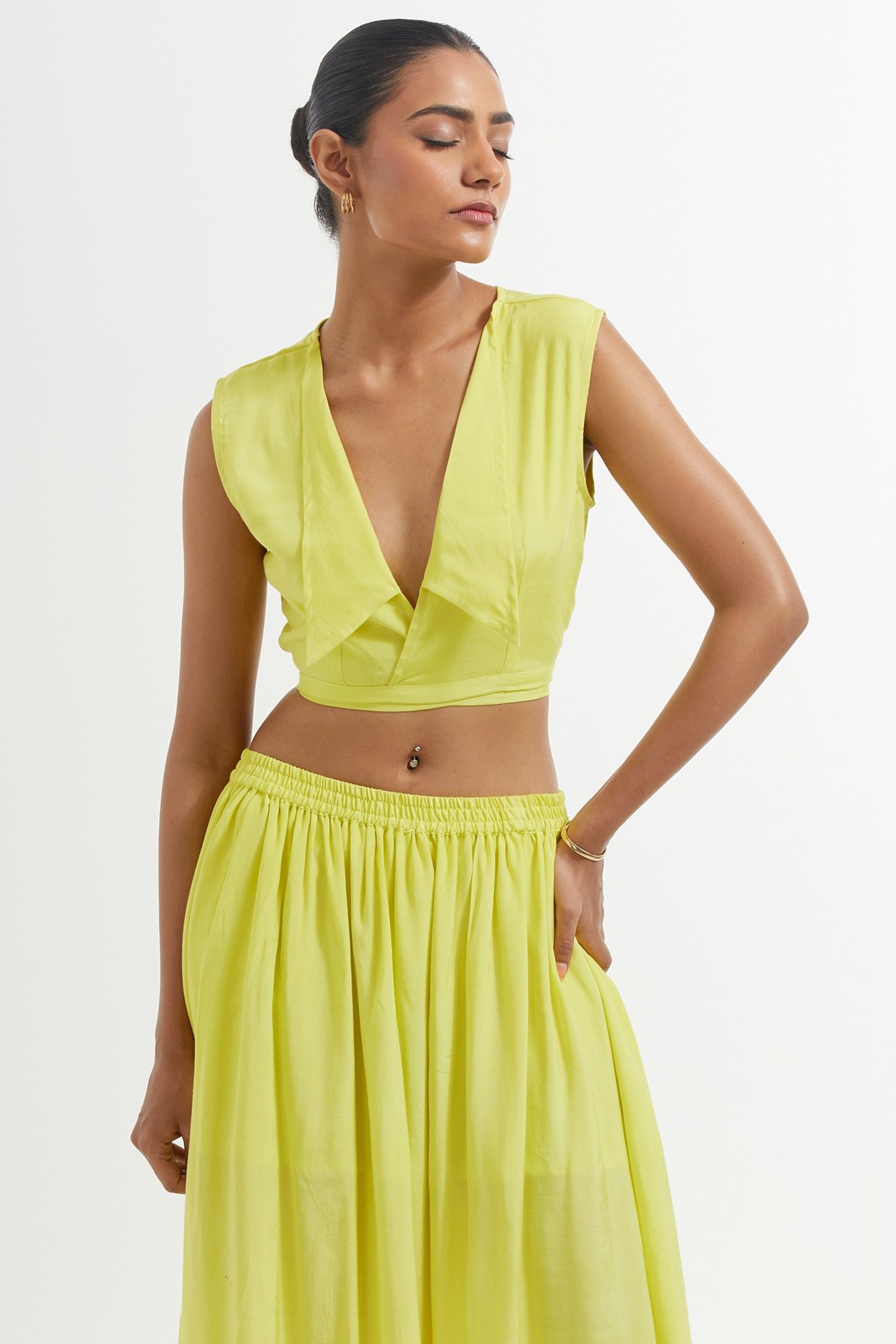 Yellow silk hot sale crop top