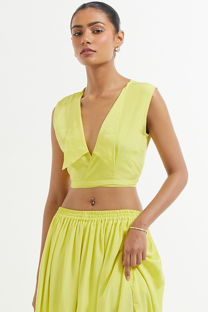 Yellow Silk Crop Top by The Indian Cause at Pernia's Pop Up Shop