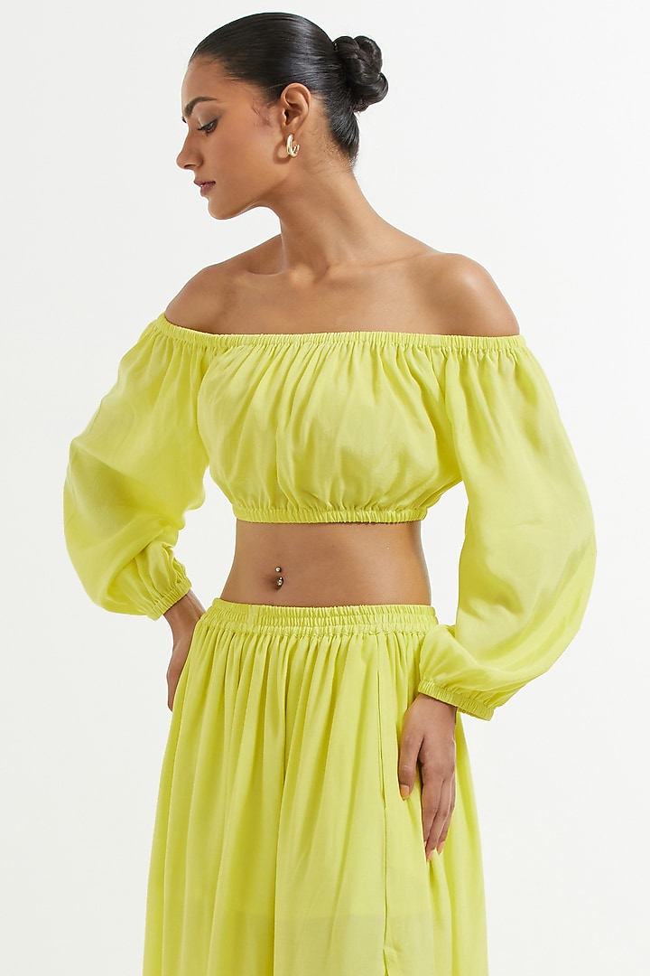 Yellow Silk Off-Shoulder Crop Top by The Indian Cause at Pernia's Pop Up Shop