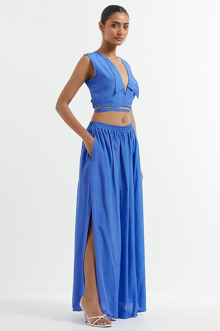  Blue Silk Maxi Skirt  by TIC