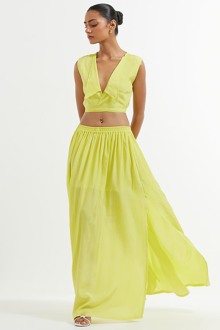  Yellow Silk Maxi Skirt  by TIC