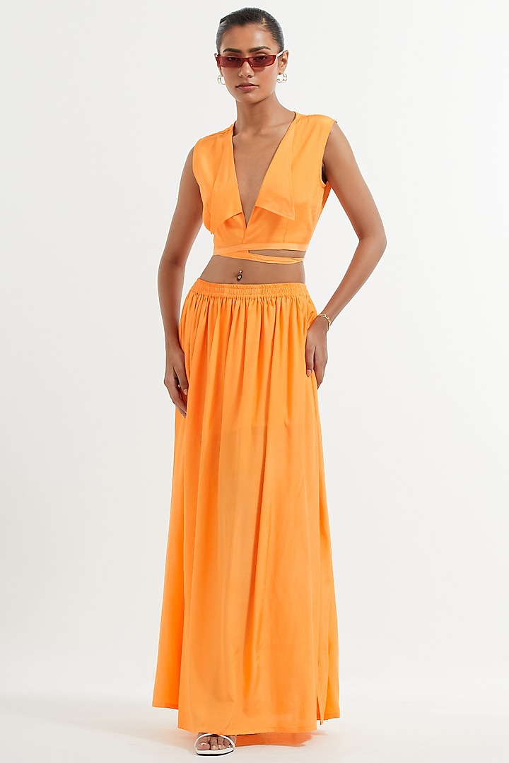  Fanta Orange Silk Maxi Skirt  by TIC
