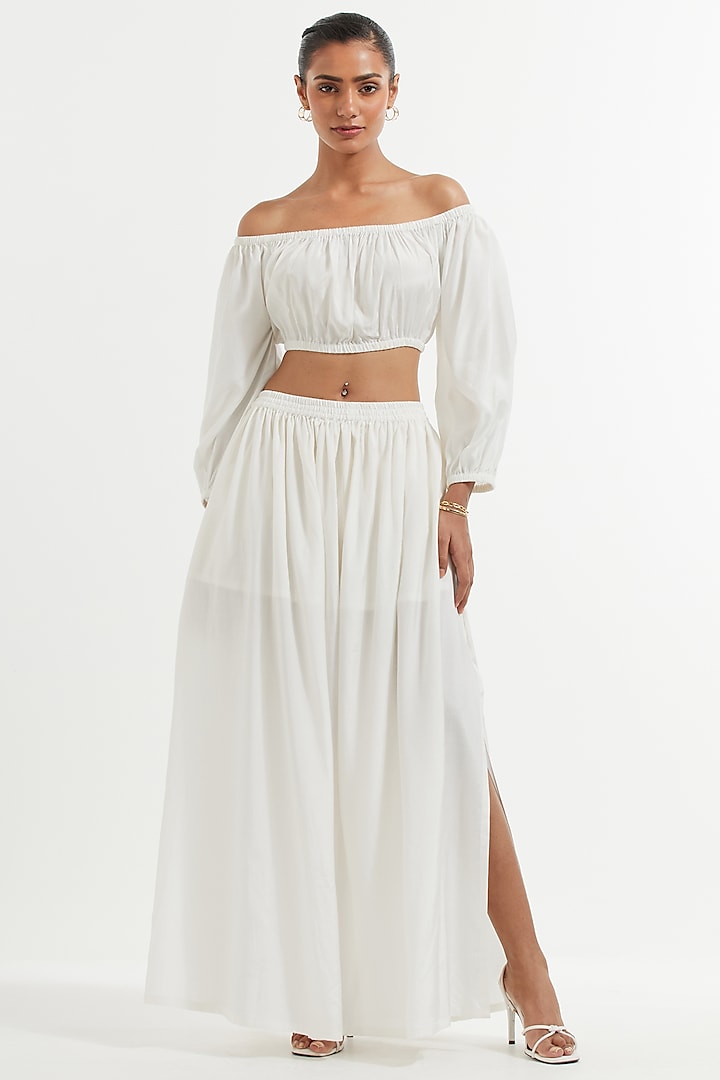  Pearl White Silk Maxi Skirt  by TIC