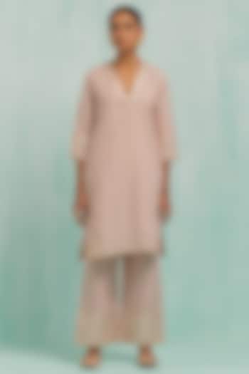 Pale Pink Slub Cotton Kurta Set by The Indian Cause at Pernia's Pop Up Shop