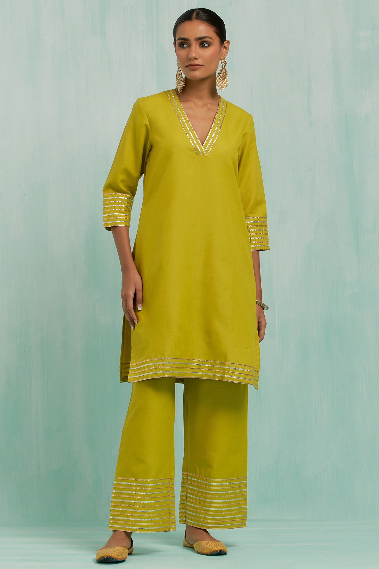 Women's Lime Green Kurta With Lace Work (3pcs set) - Label Shaurya Sanadhya  | Kurti designs party wear, Green suit women, Dress indian style
