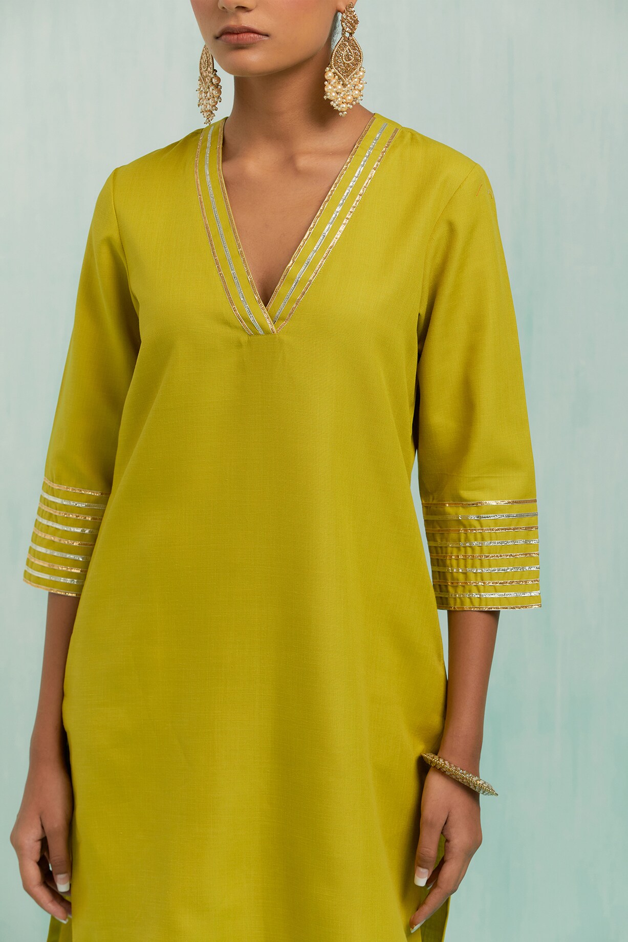 Amber Yellow Linen Halter-Neck Kurta Set Design by Seeaash at Pernia's Pop  Up Shop 2024