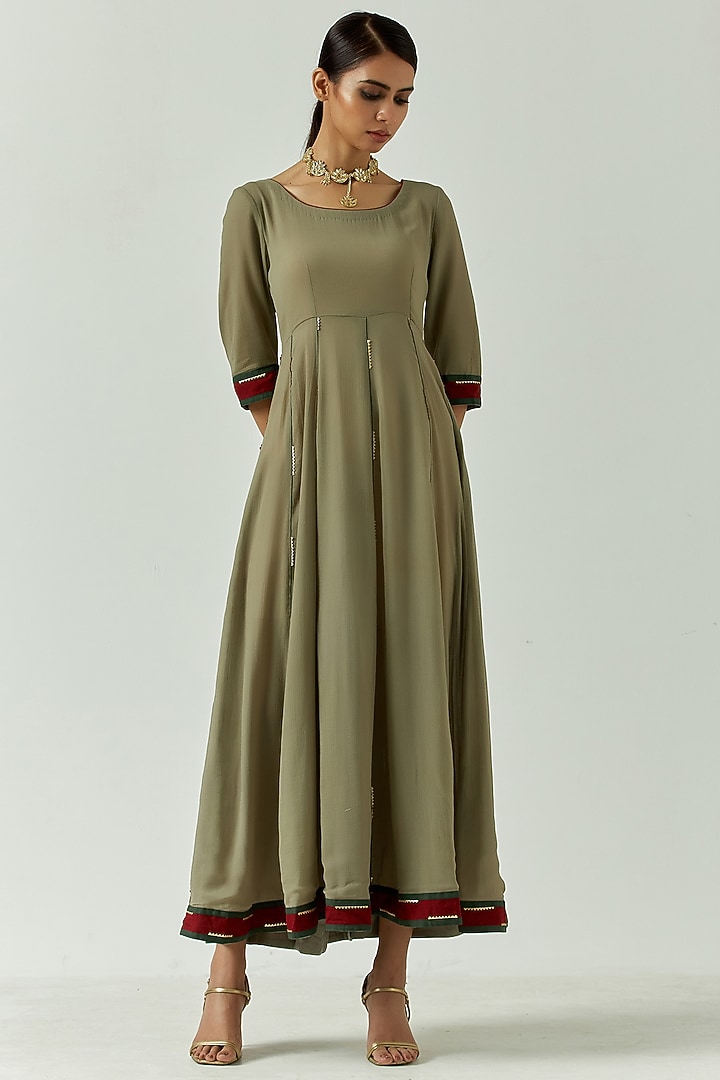 Moss Green Chiffon Anarkali by The Indian Cause at Pernia's Pop Up Shop