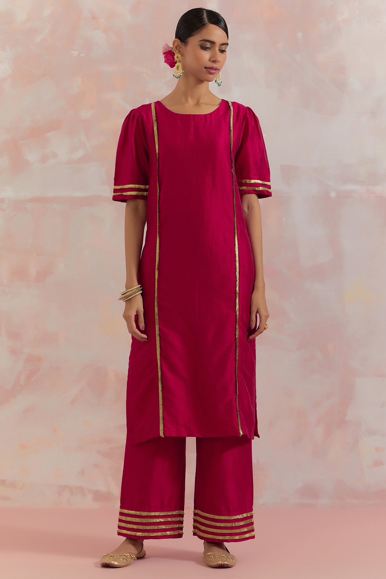 Red Silk Kurta Set by The Indian Cause at Pernia's Pop Up Shop