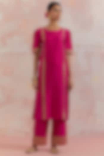Pink Kurta Set In Raw Silk  by TIC