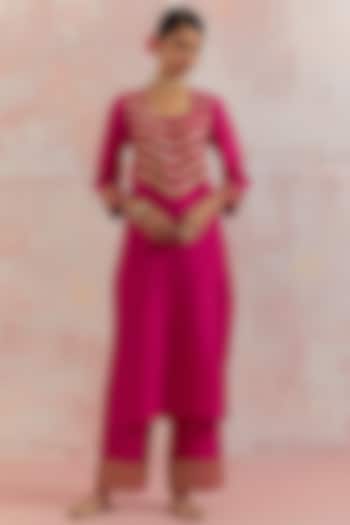 Pink Kurta Set In Dupion Silk  by TIC