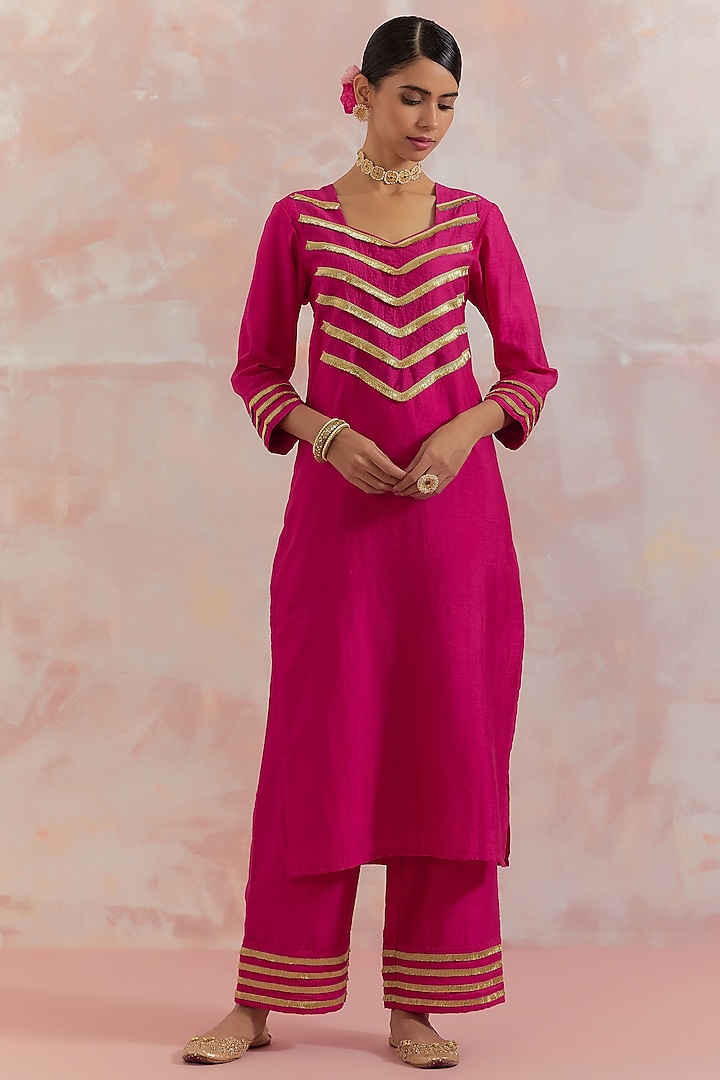 Pink Kurta In Silk Dupion by TIC