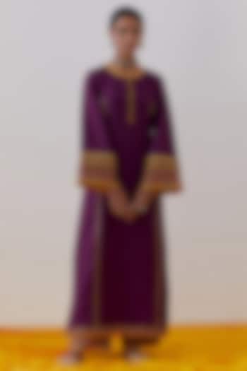 Purple Slub Cotton Hand Block Printed & Gota Kurta Set by The Indian Cause at Pernia's Pop Up Shop