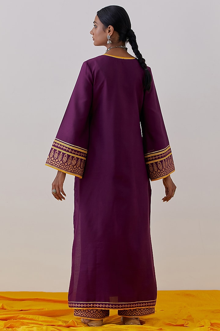 Purple Slub Cotton Hand Block Printed & Gota Kurta Set by The Indian Cause at Pernia's Pop Up Shop