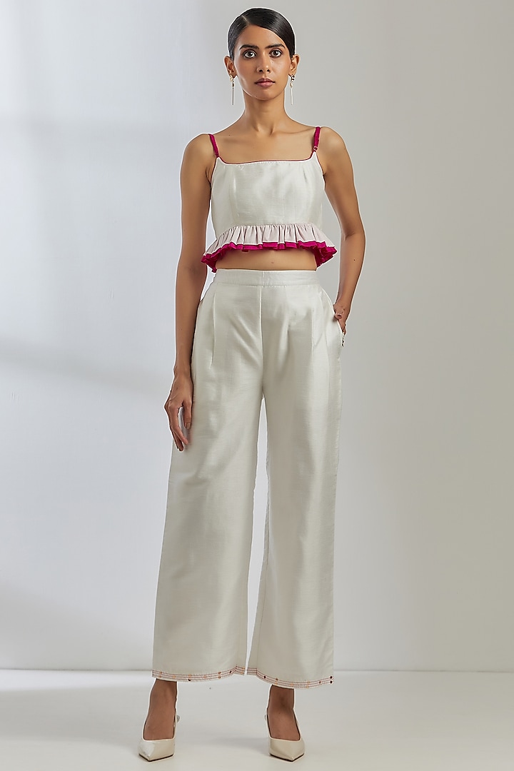 White Raw Silk Pant Set Design by TIC at Pernia's Pop Up Shop 2024
