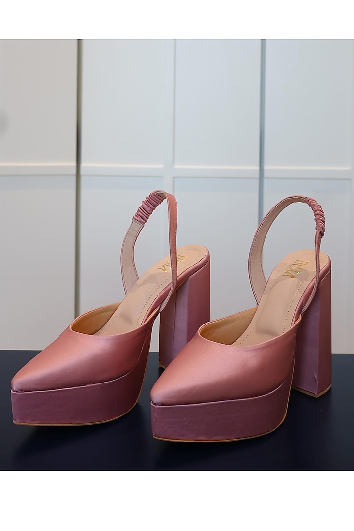 Light Pink Satin Block Heels by TIESTA at Pernia's Pop Up Shop