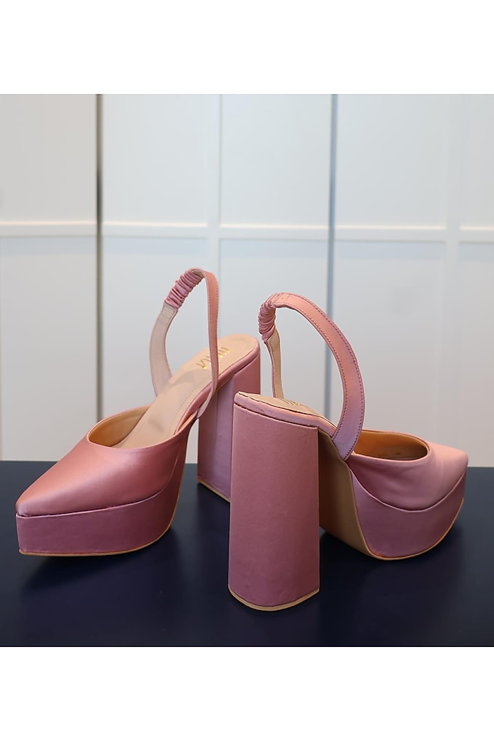 Light Pink Satin Block Heels by TIESTA at Pernia's Pop Up Shop