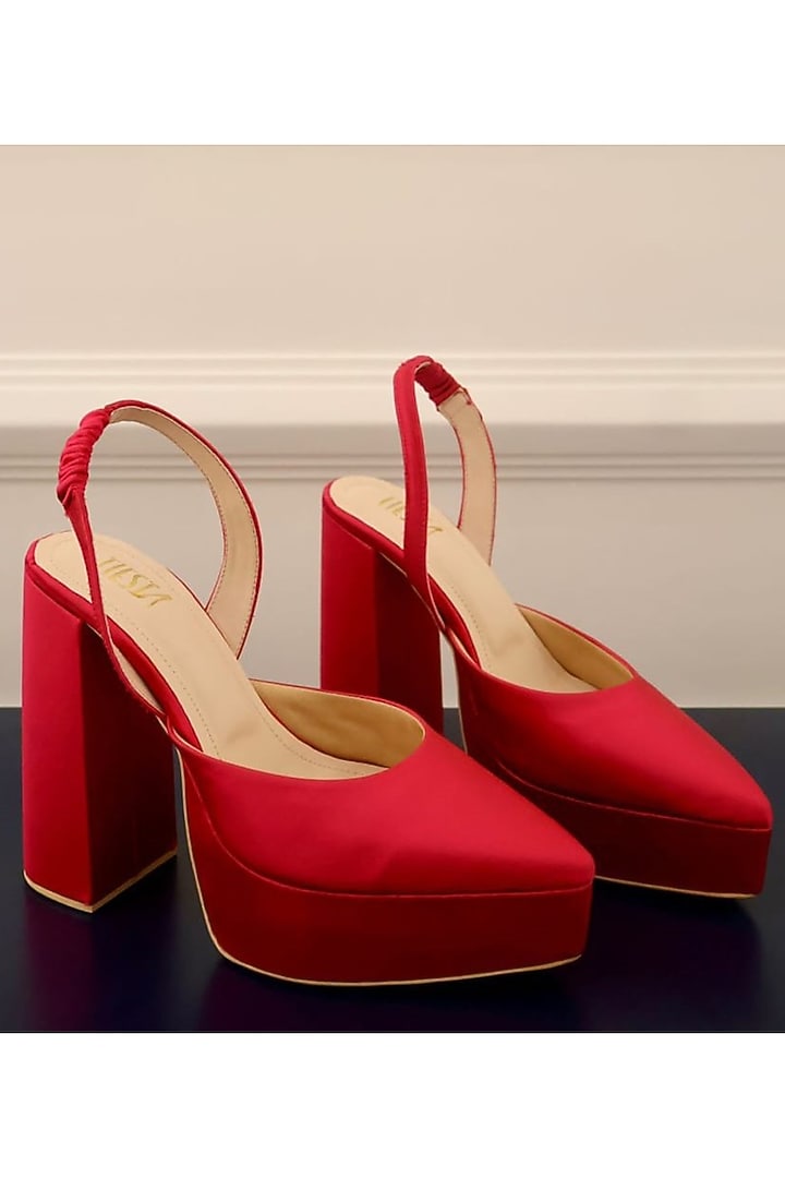 Hot Pink Satin Block Heels by TIESTA at Pernia's Pop Up Shop