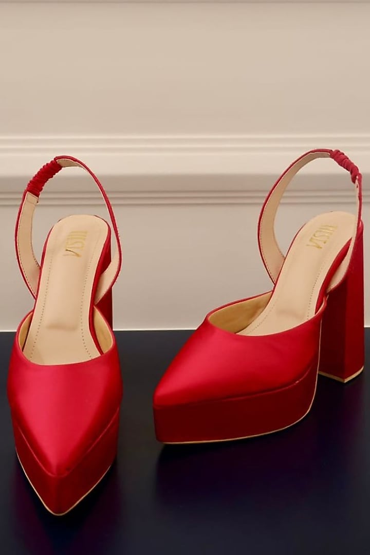Hot Pink Satin Block Heels by TIESTA at Pernia's Pop Up Shop