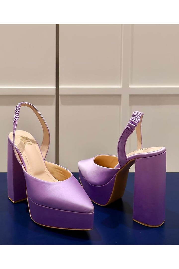 Lavender Satin Block Heels by TIESTA at Pernia's Pop Up Shop