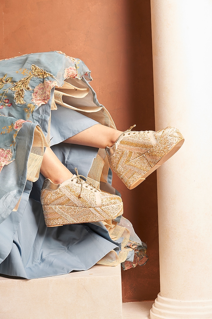 Pink Raw Silk Sneakers by TIESTA at Pernia's Pop Up Shop