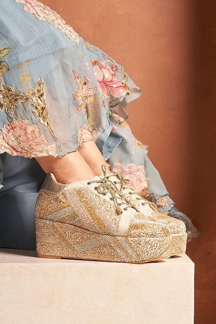 Pink Raw Silk Sneakers by TIESTA at Pernia's Pop Up Shop